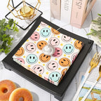 Whaline 80 Pack Boho Smile Face Paper Napkin 6.5 x 6.5 Inch Preppy Smile Star Disposable Luncheon Napkins Retro Hippie Happy Face Dinner Napkin for Birthday Preppy Party