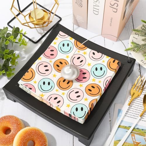 Whaline 80 Pack Boho Smile Face Paper Napkin 6.5 x 6.5 Inch Preppy Smile Star Disposable Luncheon Napkins Retro Hippie Happy Face Dinner Napkin for Birthday Preppy Party