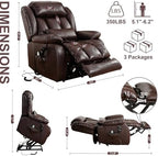 EDILLY XL Large Genuine Leather Lift Chair Recliner for Elderly, Dual Motor with Massage and Heating,with Double Lumbar Cushion and Extended Footrest,USB Port and Remote,Seat Width 26"(Brown)