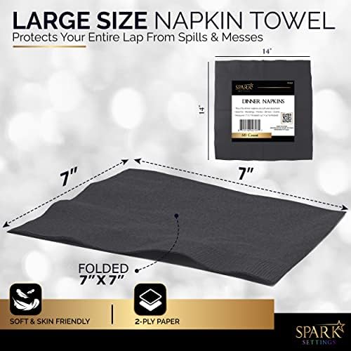 Amcrate Big Party Pack 40 Count Black Dinner Napkins Tableware- Ideal for Wedding, Party, Birthday, Dinner, Lunch, Cocktails. (7” x 7”)
