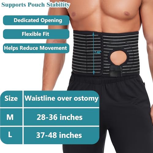 Ostomy Hernia Belt with Stoma Opening, Parastomal Support Belt, Adjustable Abdominal Binder for Men Women, Breathable Stoma Support for Daily Wear, Secure Hook Loop Closure
