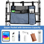 Dark Blue Walker Storage Bag with Cup Holder - Foldable Water Resistant Large Capacity Basket, Armrest Accessories for Folding Walkers Rollators Seniors Elderly Handicap