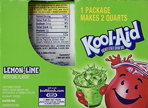 Kool-Aid Lemon-Lime Unsweetened Soft Drink Mix, 0.13-Ounce Packets (Pack of 96)