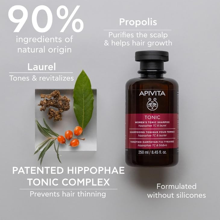 Apivita Tonic Women's Shampoo for Thinning Hair | Strengthens & Promotes Hair Growth with Hippophae Tonic Complex, Laurel & Propolis, Silicone-Free
