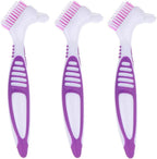 Angzhili 3 Pcs Denture Cleaning Brush,Portable Denture Brush Double Sided Brush for False Teeth Cleaning,Denture Care (Purple)