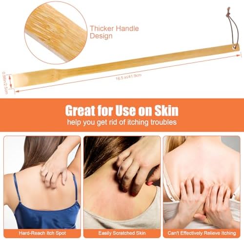 NICEMOVIC 6 Pack Wooden Bamboo Back Scratcher for Men Women Adults, Gifts for Seniors, Christmas Stocking Stuffers for Adults Men Women, 16.5 Inch Long Handle Back Scratchers Easter Basket Stuffers