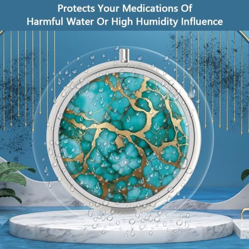 Pill Box 3 Compartment Medicine Pill Case,Portable for Pocket or Purse Pill Box Decorative Metal Medicine Vitamin Organizer Unique Gift(Emerald Green Marble)
