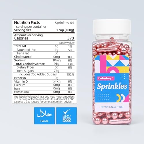 Rose Gold Sprinkles for Cake Decorating, Valentine Sprinkles, Rose Pearl Sugar Cupcake, Cookies, Ice Cream Toppings, 3.5 Ounces Cake Decorationss Baking, Perfect for Wedding, New Year’S Eve, Christmas Party