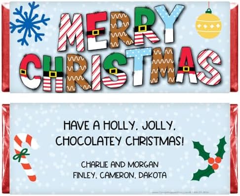 Merry Christmas Fun Graphic Letters Candy Bar Wrapper - set of 36