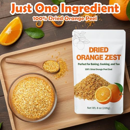 8oz Dried Orange Peel Zest - Granulated Zest for Baking, Tea, Cocktails, Spice Mix - Bold Flavor Dried Orange Peels for Chefs & Home Cooks Christmas