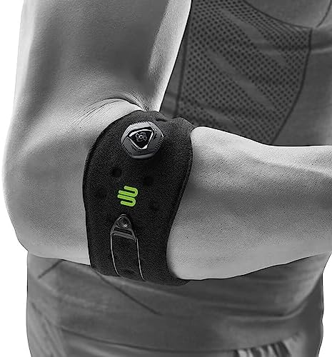 Bauerfeind Adjustable Sports Elbow Strap - Single, Black, One Size - Forearm Pain Relief from Golfers and Tennis Elbow - Five Point Pad for Direct Pressure on Tendon - Boa Closure System
