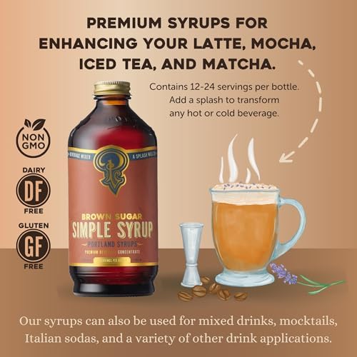 Portland Syrups Brown Sugar Simple Syrup - Drink Mix for Crafting Cocktails, Sugar Syrup for Drinks, Simple Syrup for Coffee, Mocktails, Baking, 12 oz, 24 Servings (Pack of 2)