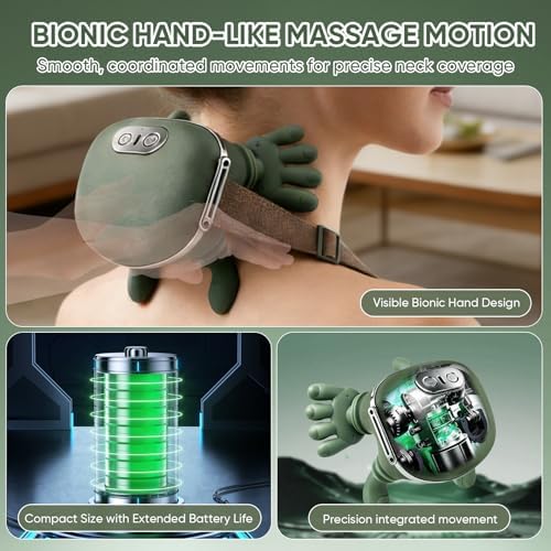Bionic Neck Massager with Adjustable Heat, Portable Deep Tissue 4D Kneading Electric Shoulder Massager, Compact Design with Soft Silicone Massage Heads for Relaxation and Comfort