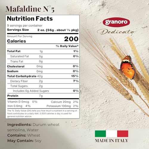 Granoro Dedicato Mafaldine No.5, Authentic Italian Pasta, 100% Made from Puglia Durum Wheat Semolina, Rougher Texture For Maximum Sauce Retention, 1.1 lb Bags (Pack of 2)