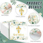 100Pcs God Bless Flower Napkins Baptism Paper Napkins White Floral Disposable Napkin First Holy Communion Party Decors for Mi Bautizo Christening Ceremony Newborn Religious Party Supplies