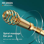 MR.GREEN 360 Spiral Massage Ear Pick - Stainless Steel Flexible Ear Canal Cleaner and Care Tools (Golden)