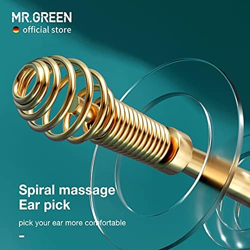 MR.GREEN 360 Spiral Massage Ear Pick - Stainless Steel Flexible Ear Canal Cleaner and Care Tools (Golden)