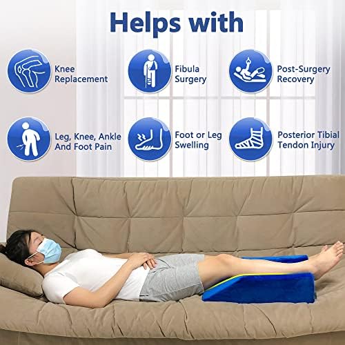 Leg Elevation Pillow Wedge Knee Foam for Sleeping Ankle Post Surgery Foot Leg Rest Pillows Knee Support Cushion Medical Pillow Leg Elevator Bed Positioning Wedge Surgery Recovery (Blue, 50cm Long)