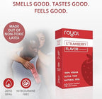 Royal Strawberry Flavored Tailored Fit Ultra-Thin Natural Latex Condoms - Premium Lubricated - Strong, Non-Toxic Latex - Organic, Vegan, Slim, Snug Fit - Safe & Durable Male Contraceptives – 12 Count