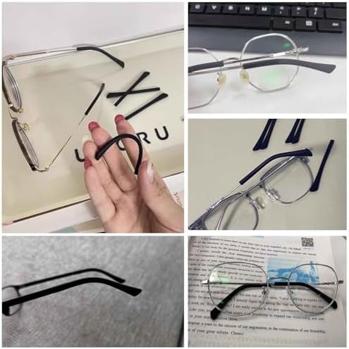 8 Pairs Eyeglass End Tips Ear Sock Pieces for Glasses Soft Silicone Eyeglasses Temple Tips Glasses Sunglasses Replacement Temple Anti-Slip Tube Sleeve for Flat Thin Metal Eyeglass Legs (Black)