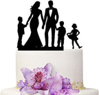 Wedding Cake Topper - Mom and Dad With 3 Children Family Anniversary Cake Topper
