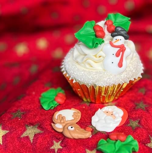 Christmas Holly 24 pc Edible Royal Icing Cupcake Topper by BakersDozenToGo (Choose Style Below)