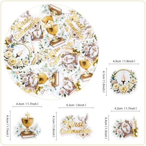 Ercadio 40 PCS Edible First Holy Communion Cupcake Toppers Dove Cross God Bless and Baptism Cupcake Picks First Communion Theme Baby Shower Birthday Party Cake Decorations