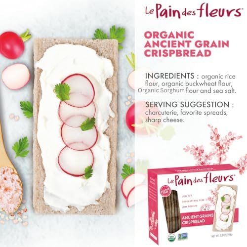 Le Pain Des Fleurs Organic Ancient Grain Crispbread | Low Sodium, Low Fat, Vegan, & Gluten Free Crackers| 6 Pack of 5.3 oz Boxes