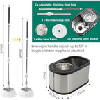 Stainless Steel Spin Mop and Bucket with Wringer Set, 360° Spinning Mop Bucket Floor Cleaning System with 4 Microfiber Mop Replacement Heads