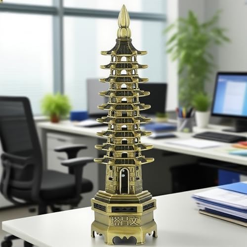 Nine-Tier Wenchang Pagoda Feng Shui Statue – Chinese Tower for Academic Success, Business Prosperity & Home Decor (Antique Bronze)