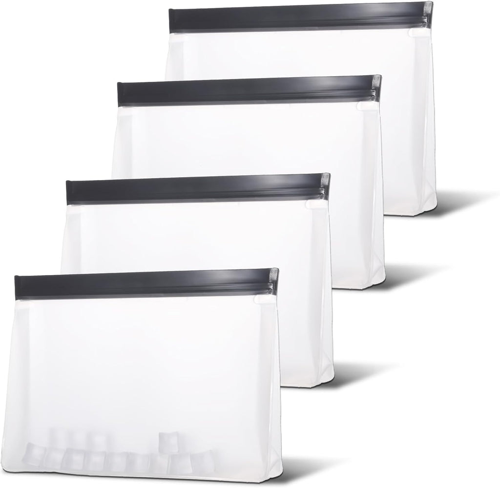 4 pcs Clear Leak Proof Freezer Bag Reusable Ice Storage Bags Ice Cube Storage Bags Freezer Holder Container with Secure Zip Seal Close Design for Travel Food Whiskey Bourbon Cocktails