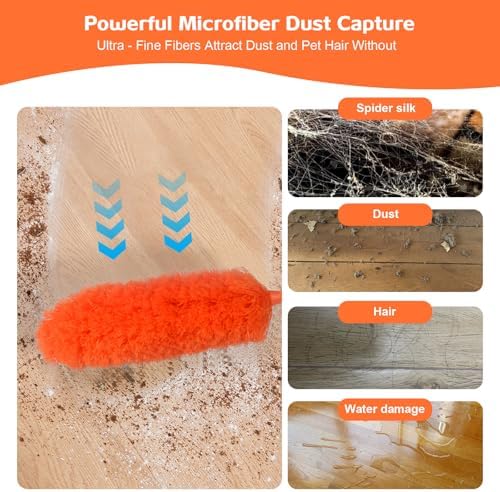 Microfiber Feather Duster Extendable Duster with 30'' to 100'' Telescoping Extension Pole, Bendable Head & Long Handle Dusters for Cleaning Ceiling Fan, High Ceiling, Blinds, Furniture & Cars
