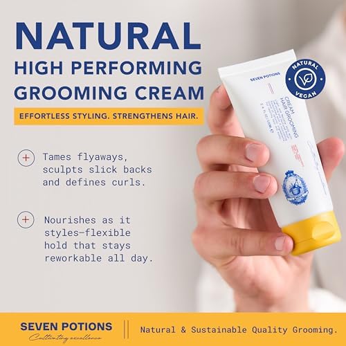 SEVEN POTIONS Hair Styling Cream - Natural Curl Cream for Wavy Hair with No Shine & Light Hold - Easy Replacement for Hair Clay, Pomade for Frizz Control - Vegan & Cruelty Free - 3.4FL OZ