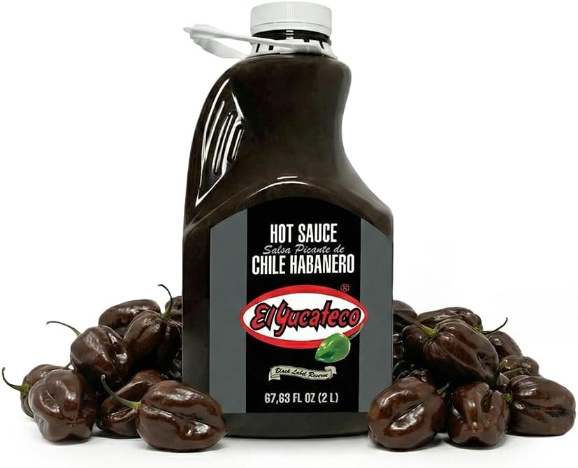 El Yucateco Black Label Habanero Hot Sauce, Authentic Mexican, Bold & Spicy, 68 oz Half Gallon, Professional Foodservice Bottle