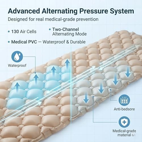 Alternating Pressure Air Mattress Pad with Ultra Quiet Pump – Bed Mattress Topper Anti Decubitus, Waterproof & Durable | Bed Sore & Pressure Ulcer Prevention for Hospital, Nursing Home or Home Care