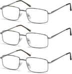Eyekepper 3-Pack Readers Rectangular Spring Temple Large Metal Reading Glasses Men Silver +1.0