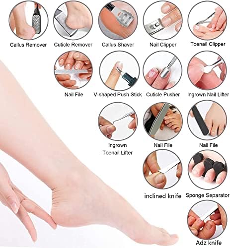 EKOCSIO Professional Pedicure Kit, 36 in 1 Stainless Steel Foot Care Kit Foot Rasp Dead Skin Remover for Home & Salon Care, Black