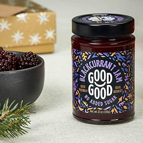GOOD GOOD Blackcurrant Jam - No Added Sugar - Low Calorie - Gluten Free and Vegan - Diabetic and Keto Friendly - 12oz / 330g (Pack of 1)