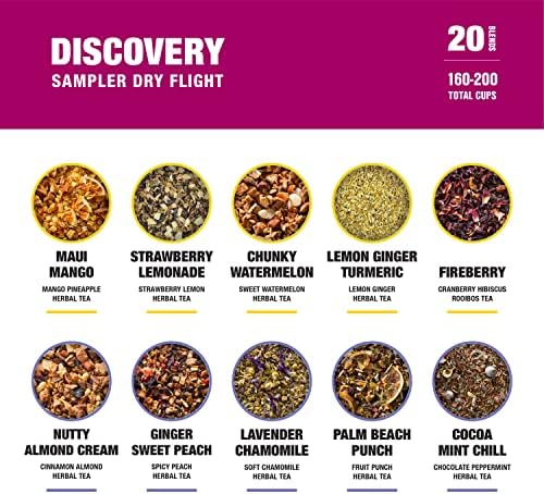 Tiesta Tea - Discovery Sampler Dry Flight Set, Loose Leaf, High to No Caffeine, Hot & Iced Up to 200 Cups, Tea Variety Pack with Green, Herbal, Black & Chai Brew, 20 Resealable Sample Pouches