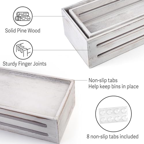 LotFancy Bathroom Decor Box, 2 Pack Wooden Toilet Paper Holder, White Toilet Storage Basket for Back of Toilet, Farmhouse Toilet Tank Topper