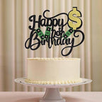 Dollar Happy Birthday Cake Toppers, Money Cake Topper Decorations for Women Men Birthday Party, Dollar Theme Party Decor Supplies (black-2)