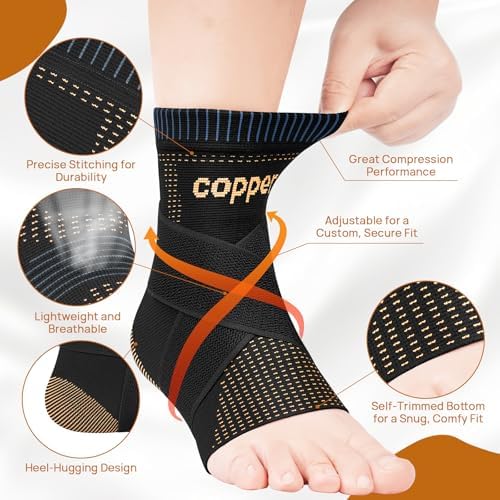 JIUFENTIAN Ultra-Thin & Copper Infused Ankle Support - Adjustable Compression Ankle Brace for Sprain Recovery, Plantar Fasciitis & Daily Pain Relief | Breathable, Durable, Fits Any Shoe (Large)