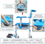 Shower Chair with Wheels Folding Armrests Can Be Upturned Rolling Shower Wheelchair Bedside Commode Chair Toilet with Detachable Bucket for Seniors and Disabled, Weight Capacity 330lbs (Blue)