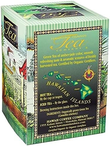 Hawaiian Islands Tea Company Organic Green Tea, All Natural - 20 Teabags (1 Box)
