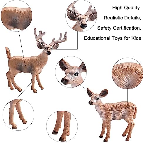 16PCS Deer Figurines Model Trees Kit, Plastic Woodland Animals Toys, Miniature Wild Forest Animal Figures for Christmas Decoration Cake Toppers Party Favors