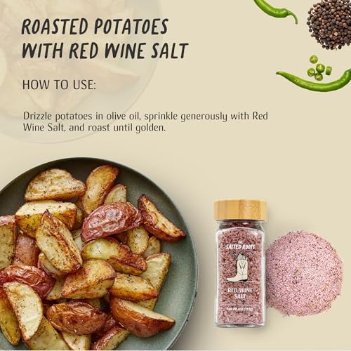 The Salted Roots - Red Wine Salt - Bold & Smoky Seasoning - Infused with Red Wine, Peppercorn, Garlic & Lemon - Perfect for Grilled Meats & Gourmet Dishes - 4oz