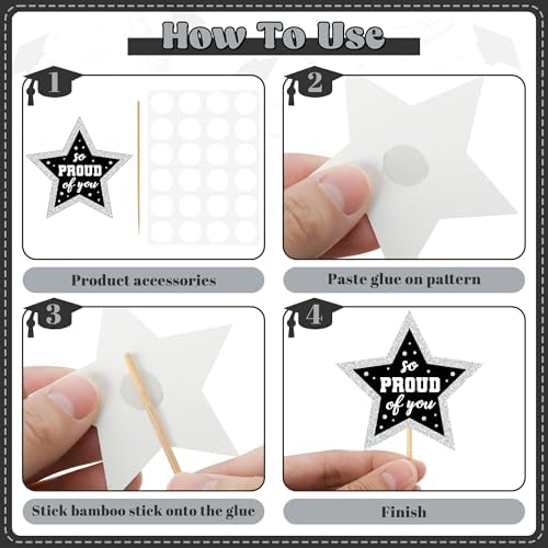 48 PCS Grad Cupcake Toppers, Congrats Graduation Cake Topper, Class of 2026 Black and Silver Graduation Decor, Glittery Cap and Diploma Cake Picks for Grad Party Decorations Supplies