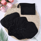 Black Snaps Soft Adjustable Snaps Cloth Reusable Menstrual Pads - Reusable Sanitary Pads | Reusable Panty Liners | -9 pcs Three Size Cloth Sanitary Pad with 1 Bag(3331纯黑)
