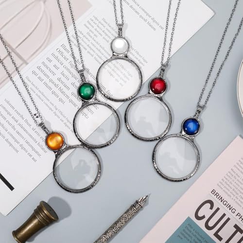 10X Magnifying Glass Necklace Pendant, Magnifier Lens for Reading Crafts Working Inspection Exploring Jewelry Accessory Gift (White Gemstone)