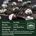 Super Large Polished Moss Agate Healing Crystal Stones - 2 Pcs of 1.2" Worry Stone for Anxiety, Pocket Palm Gemstones Handpicked Natural Tumbled Rocks for Meditation, Reiki, Chakra, Home Decor